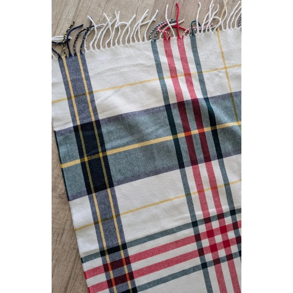 Ralph Lauren Plaid Scarf Cream Navy Green Red Yellow Fringe 72